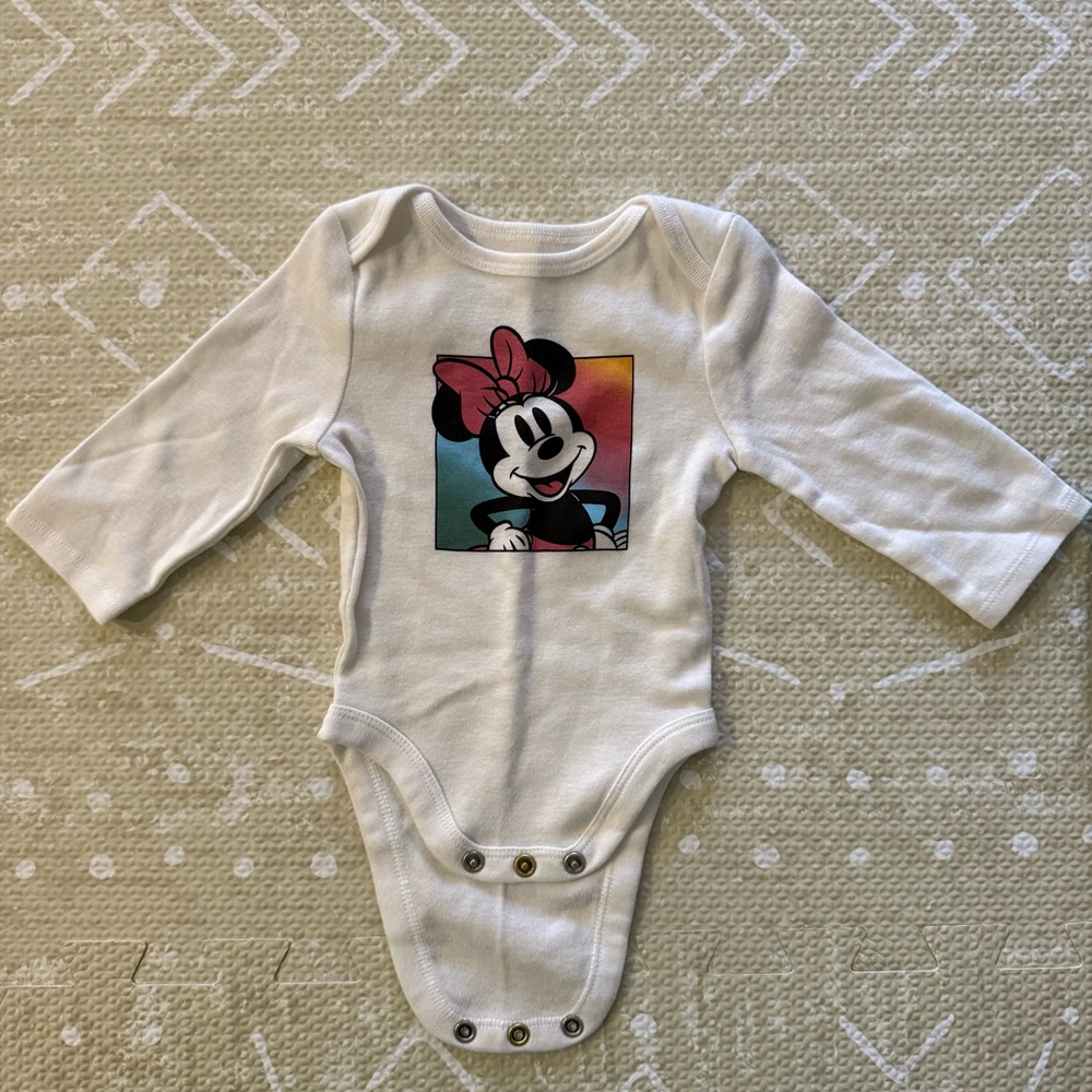 Disney White and Pink Bodysuit with Minnie Mouse Design
